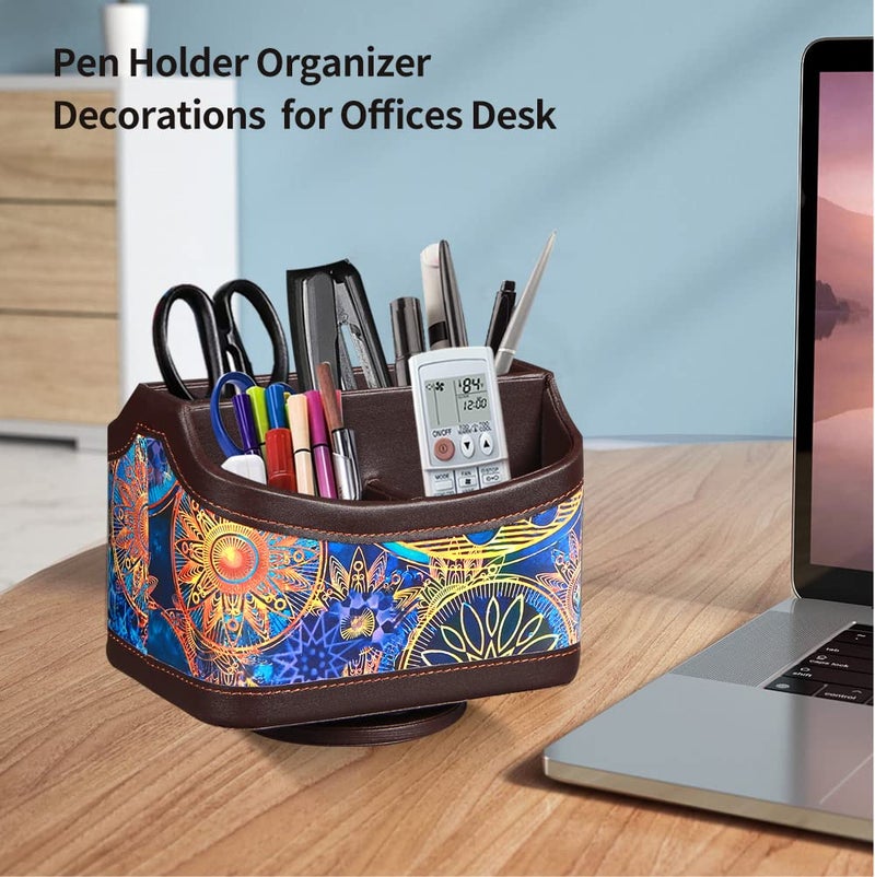 PUSU 360Rotatable Remote Control Holder  PU Leather TV Remote Holder Caddy for Table  Bright and Colorful Art Supply Organizer Pen Holder  Multi-Functional Desk Organizer Living Room Office Decor - Image 5